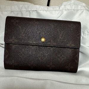 Louis Vuitton Dark Brown Textured Leather Wallet with Gold Snap